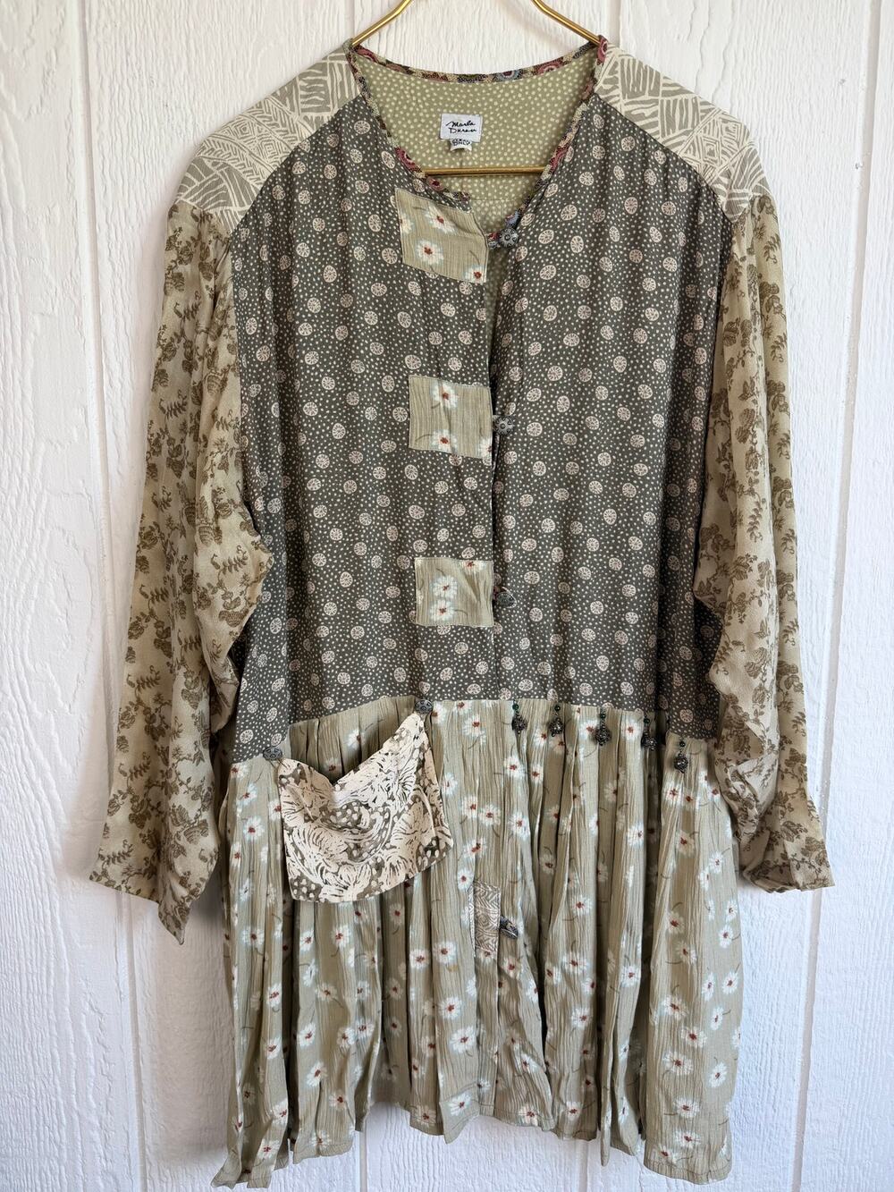 Marla Duran Art to Wear Patchwork Tunic Jacket Mixed Print Lagenlook Boho